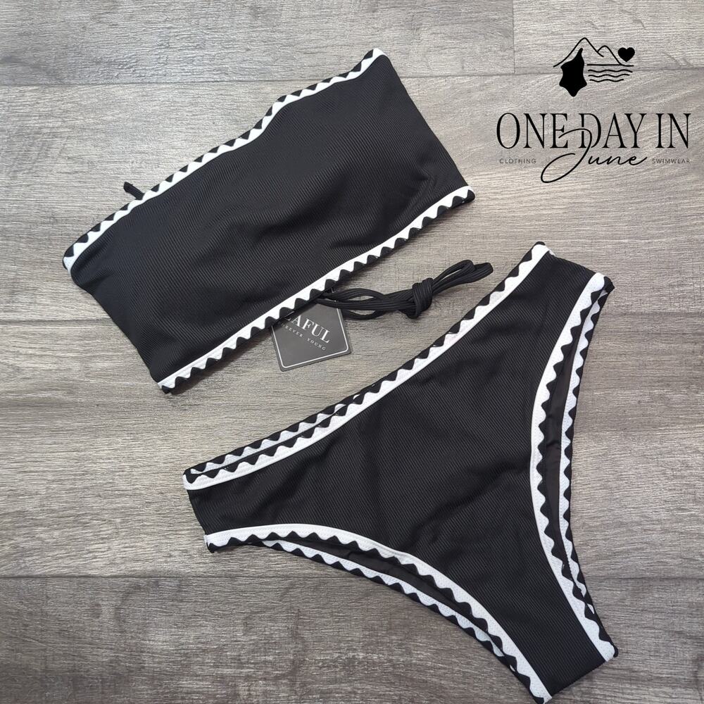 Zaful Bandeau Ribbed Bikini Swimsuit Size M